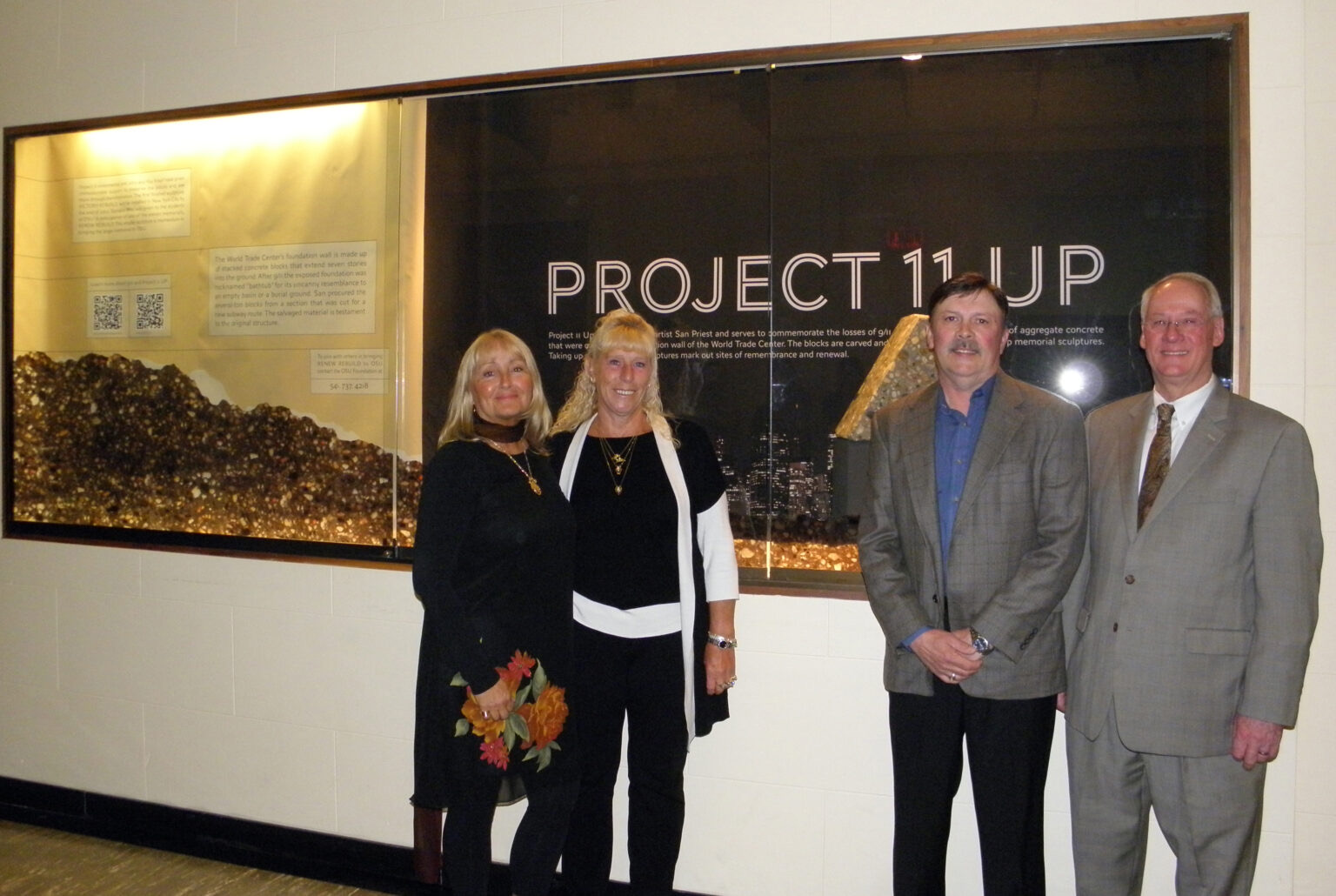 9/11 memorial of Project 911up's 3rd installment at OSU. President Ed Ray with Ted Flory, Kay Krapf and artist Sandra Priest