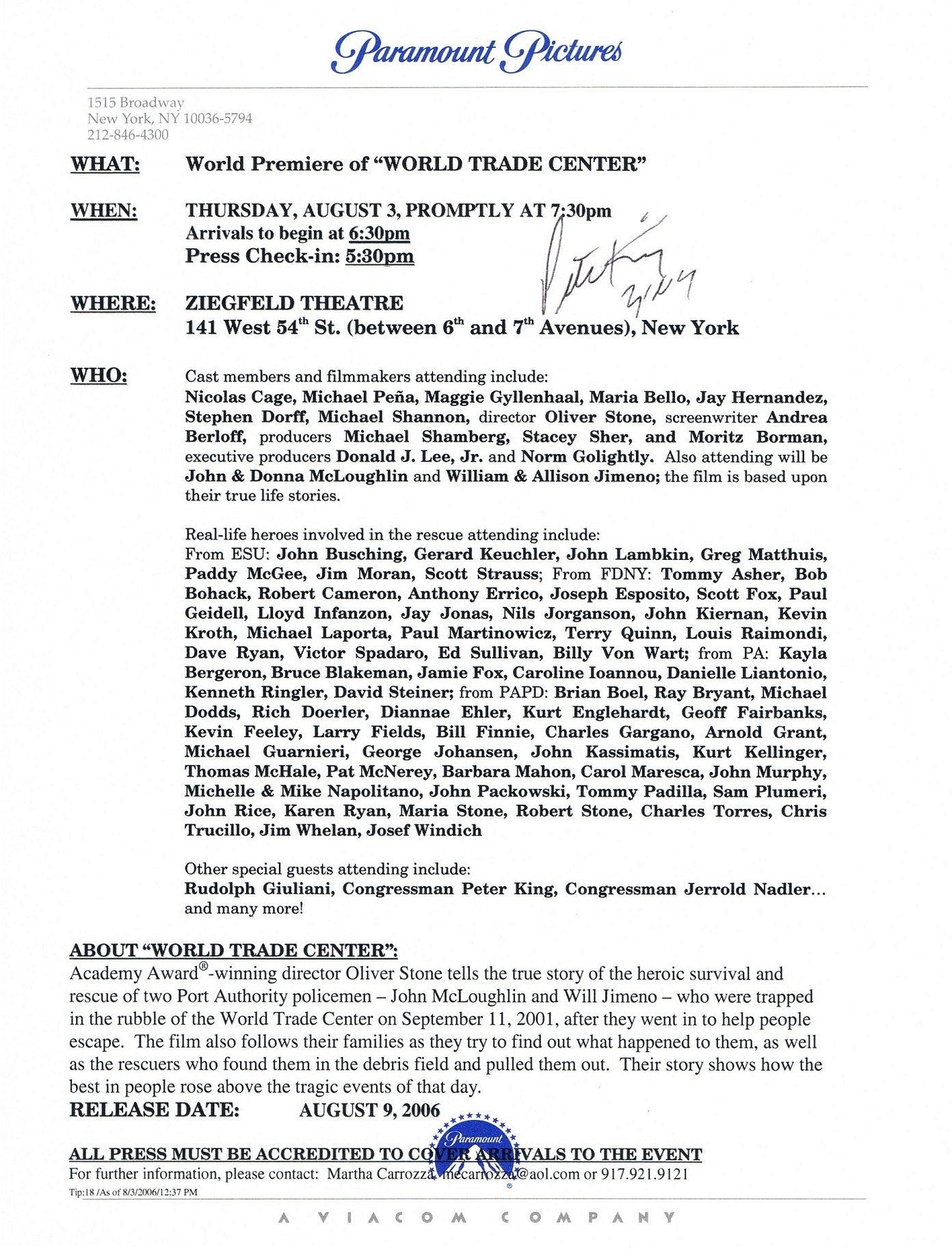 A document with a blue PARAMOUNT logo at the top and black text