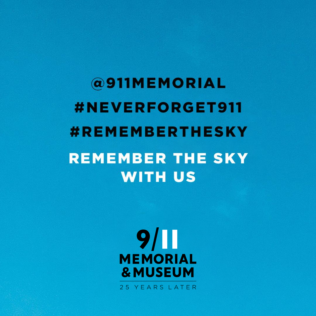 Black and white text on a blue background, with the 9/11 Memorial & Museum logo