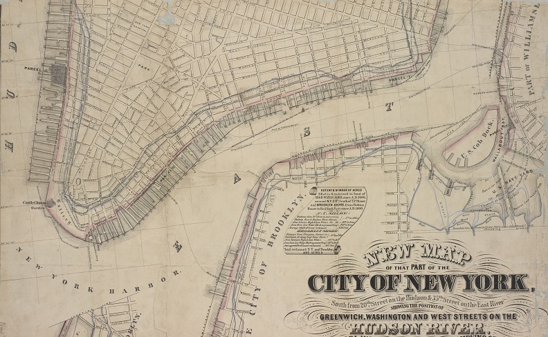 Map shows portions of lower Manhattan and Brooklyn across the river. 