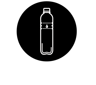 This black and white graphic depicts a water bottle. 