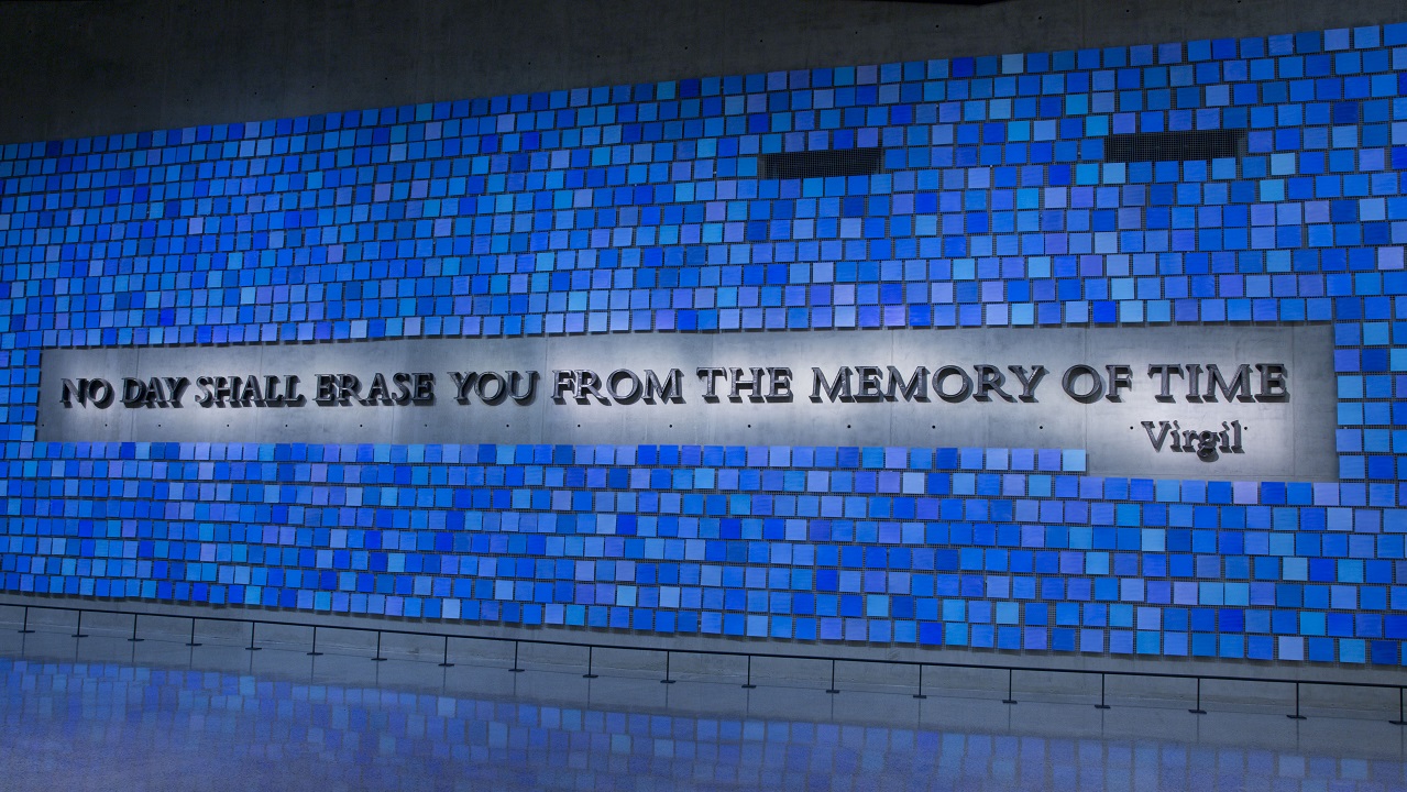 Trying to Remember the Color of the Sky on That September Morning, Spencer Finch (American, b. 1962), forged from remnant World Trade Center steel, Tom Joyce (American, b. 1956), Collection 9/11 Memorial Museum. Photograph by Jin S. Lee, 9/11 Memorial.