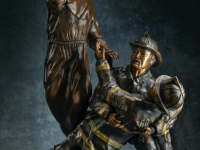 Bronze Sculpture depicting FDNY Chaplain Fr. Mychal Judge with 2 Firemen by a retired member of the FDNY