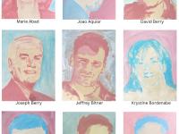 I painted 67 portraits—one for each coworker lost on September 11, 2001. We worked at Keefe, Bruyette & Woods on the 88th and 89th floors of Two World Trade Center (the South Tower). This image shows the first group of the alphabetized series, Portraits 1–9: Marie Abad, Joao 'JJ' Aguiar, David Berry, Joseph Berry, Jeffrey Bitner, Krystine Bordenabe, Nicholas Brandemarti, David Campbell, and Kevin Colbert.