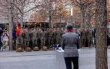 On the 249th birthday of the United States Marine Coros, Museum President & CEO Beth Hillman addresses 200 Marines and veterans on the Memorial at the conclusion of United War Veterans Council's Honor Ruck. 