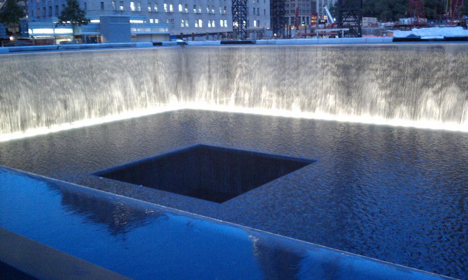 Memorial Architect Michael Arad yesterday snapped this photo of the north pool. MemorialWaterfall.jpg