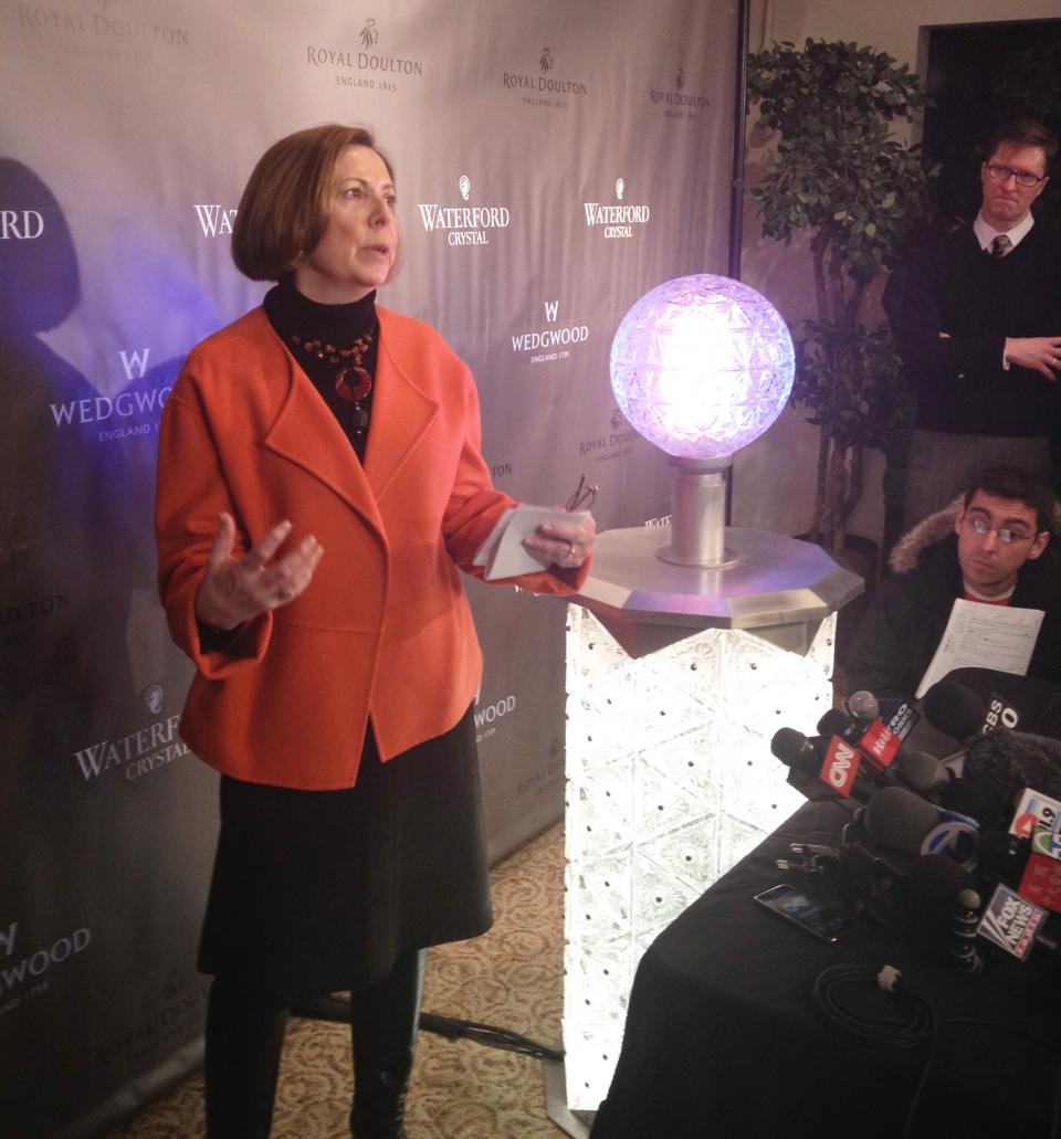 9/11 Memorial Museum director Alice Greenwald discusses tribute items like the "Hope for Healing" Waterford crystals that will become part of the museum's collection. (Photo by Michael Frazier) WaterfordAliceMemo.jpg