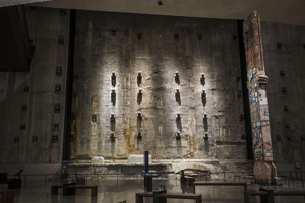 The Last Column and the slurry wall are lit up in an empty Foundation Hall.